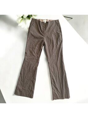 H&M Brown Houndstooth Plaid Wide Leg Pull On Dress Pants Size US 14 NEW NWT